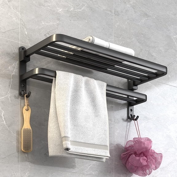 Bathroom Sturdy Large Storage Wall Mount Towel Rack, Matte Black