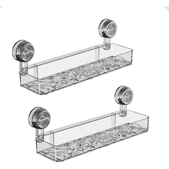 Bathroom Suction Cup Storage Rack Without Punching Wall-mounted Shelf Bathroom Shower Storage Acrylic for Bathroom Storage (Clear, 2 PCS)