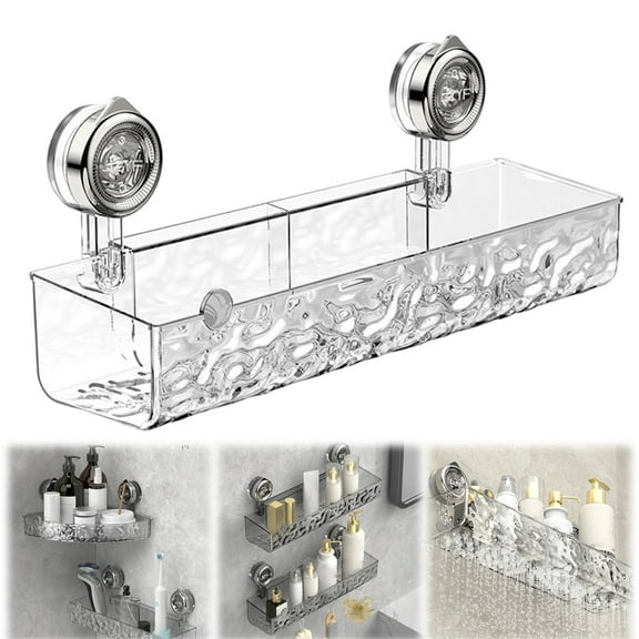 Bathroom Suction Shower Caddy, No Drill Clear Acrylic Storage Holder, Corrugated Suction Cup Bathroom Storage Box, Removable Hanging Acrylic Bathroom Storage Basket for Shower Walls