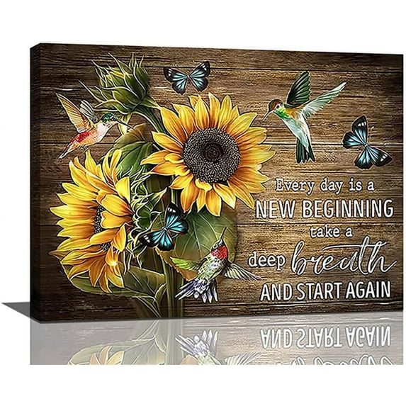 Bathroom Sunflower Wall Art Hummingbird Sunflower Pictures Wall Decor Inspirational Quotes Canvas Painting Print Artwork Modern Home Decor Framed for Living Room Bedroom Bathroom12inx16in
