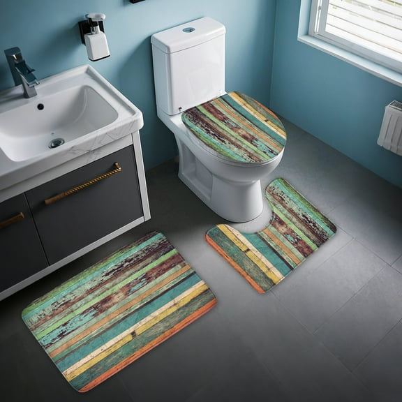 Bathroom Super Absorbent 3Pcs Floor Mat Set, Non-Slip U-Shaped Floor Mat And Toilet Seat Mat, Polyester Material, Soft And Durable, Quick Drying, Stylish Design