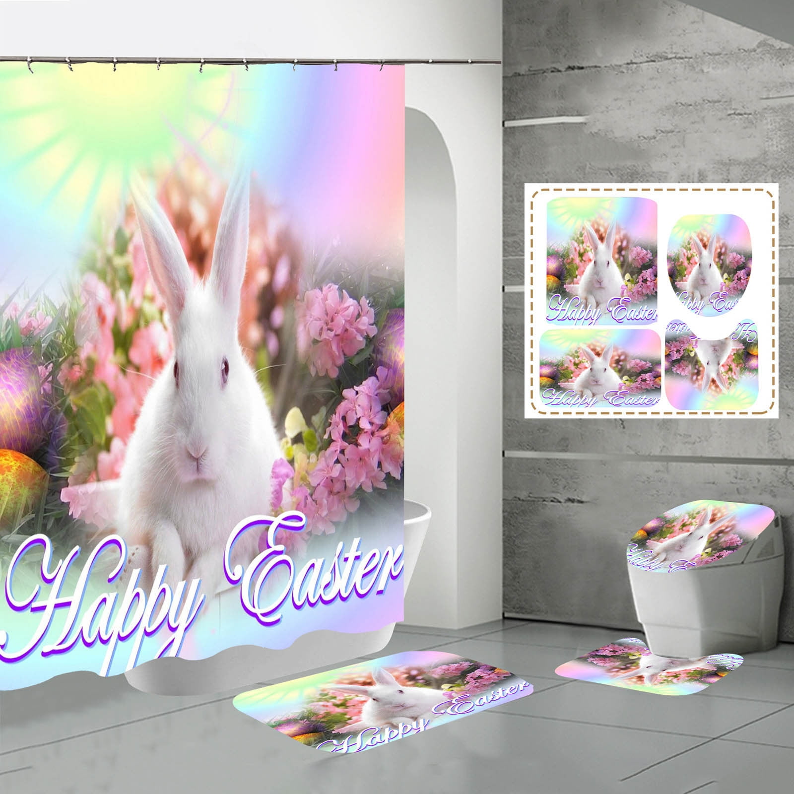 Bathroom Supplies Easter Digital Print And Polyester Bathroom 4 Piece