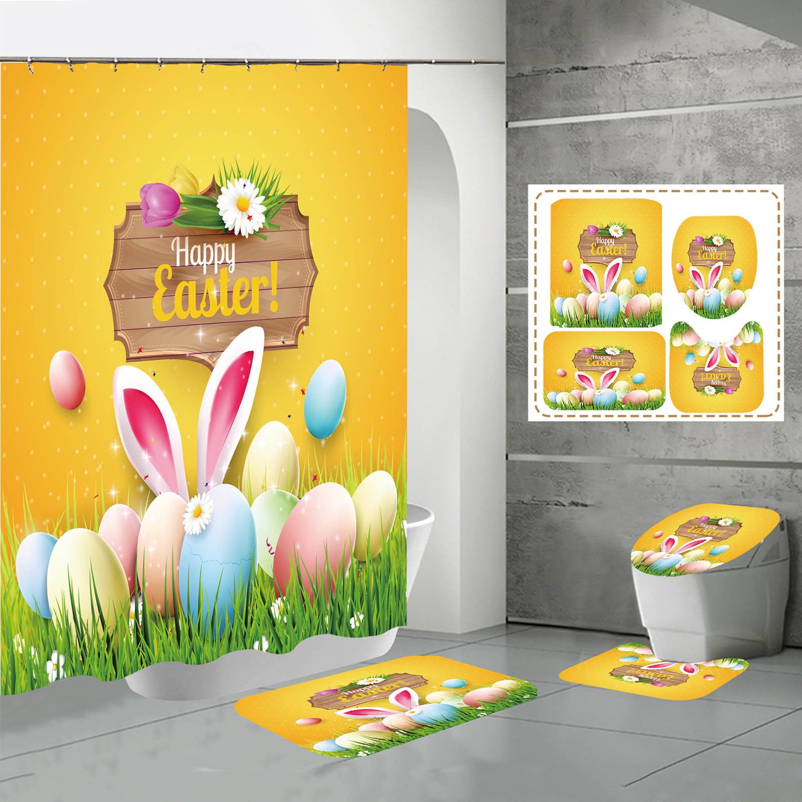 Bathroom Supplies Easter Digital Print And Polyester Bathroom 4 Piece