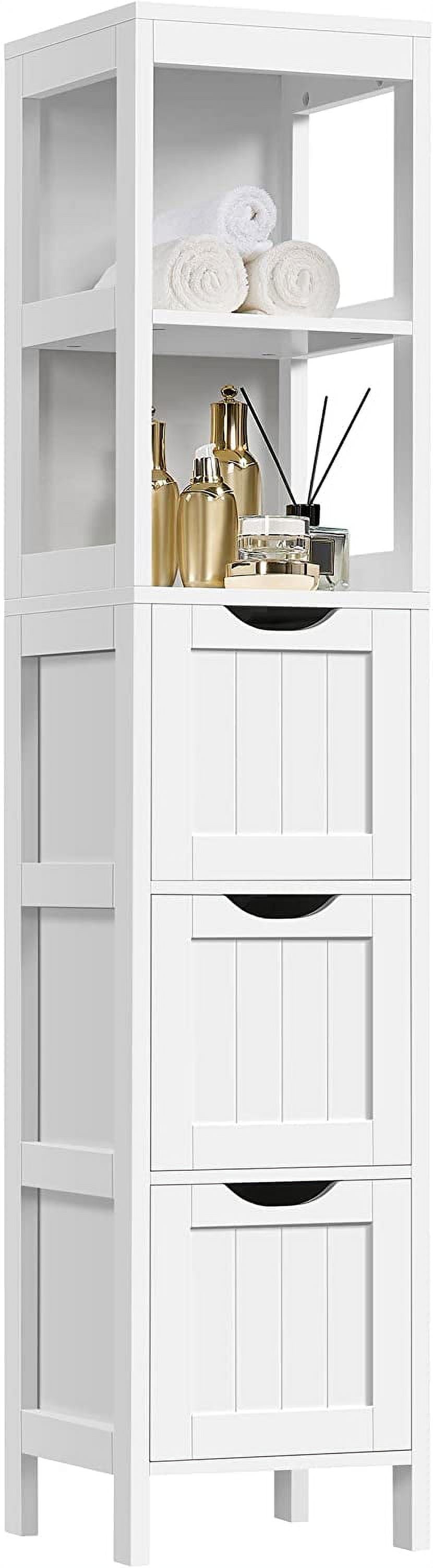 Bathroom Tall Cabinet, Slim Storage Cabinet, Narrow Freestanding Floor Cabinet with 3 Drawers & 2 Shelves, Linen Tower for Small Space, 12" D x 12" W x 56" H, White