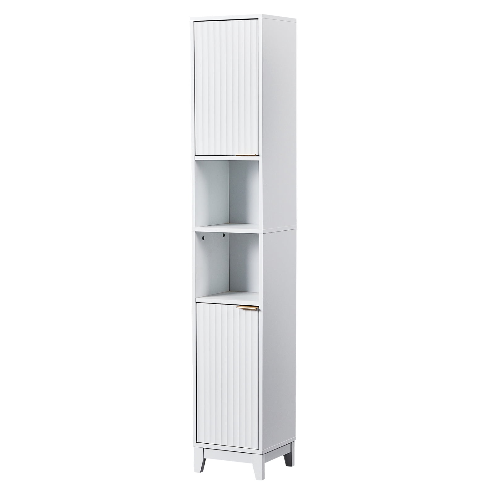 Bathroom Tall Floor Cabinet Narrow Storage Cabinet with 2 Doors & Adjustable Shelves White Melamine Bathroom Cabinet for Toilet Sink Laundry Narrow Spaces