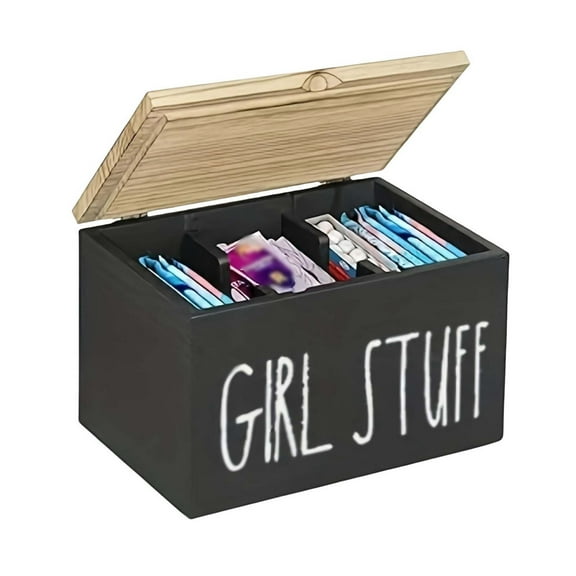 Bathroom Tampon Organizer with Lid – Feminine Hygiene Storage Case for Pads & Tampons – Compact & Stylish Lady Stuff Box for Countertop or Vanity