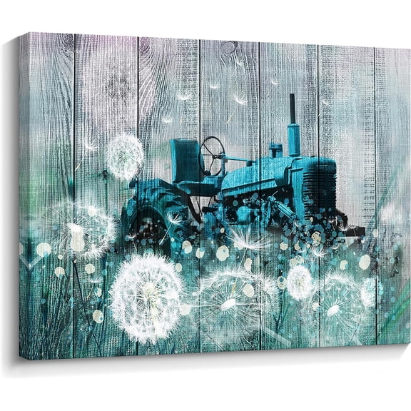 Bathroom Teal Decor Dream Tractors Dandelion Canvas Wall Art Farmhouse Room Decor for Bedroom Walls Aesthetic House Wall Decor 12x16 inches