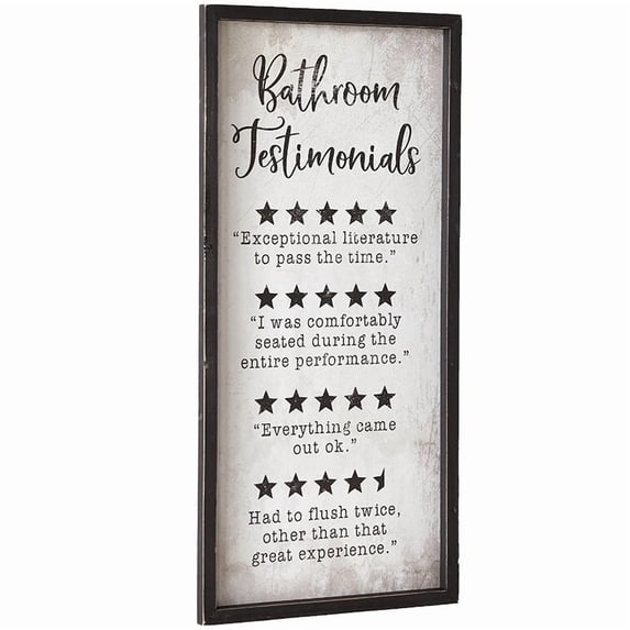 Bathroom Testamonials Wall Sign - Humorous Art with Rustic Design