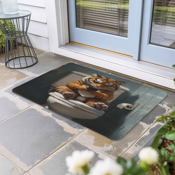 Bathroom Tiger Door Mat Indoor Outdoor, Toilet Animals Vintage Non Slip Welcome Mat with Rubber Backing, Absorbent Fabric Front Door Mats Entryway Rug for Home Patio Entrance 24"x36"