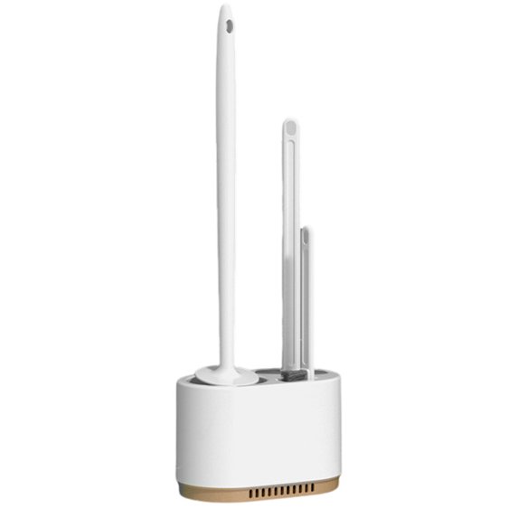 Bathroom Toilet Brush Set Toilet Brush TPR Flat-Head Brush Mini Brush and Storage Base No Punching Wall Mounted Toilet Long Handle Brush Set White