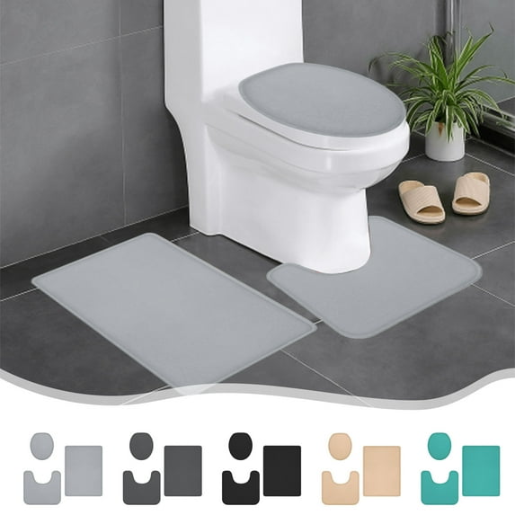 Bathroom Toilet Floor Mat Set, Waterproof Rubber Bathroom Mat, Non-Slip Absorbent, Easy Clean, Modern Design, Family Bathroom, Wet Area Safety, Soft Texture, Durable Print TOPLIU