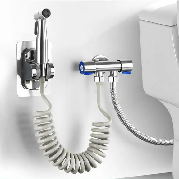 Bathroom Toilet Kit, Toilet Bidet Attachment, Water Hose Sprayer Nozzle, Stainless Steel Hose, Handheld Jet for Toilet Personal Cleaner, with Wall Mount Hose Holder and Flexible