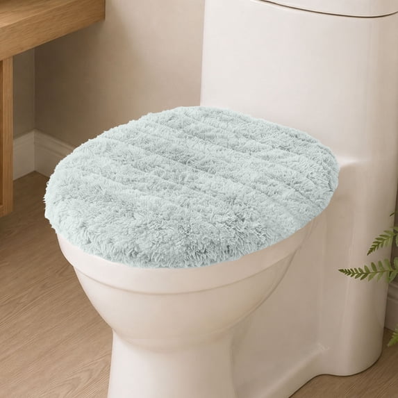 Bathroom Toilet Lid Cover, Machine Washable Seat Covers, Stays in Place Rubber Backing, Fits Most Round, Elongated and Oblong Lids, Home Decor Accessories, 18x18, Light Blue