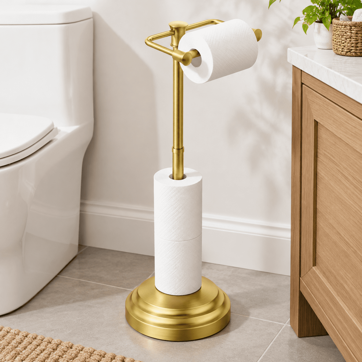 Bathroom Toilet Paper Holder Stand Brushed Free Standing Stainless ...
