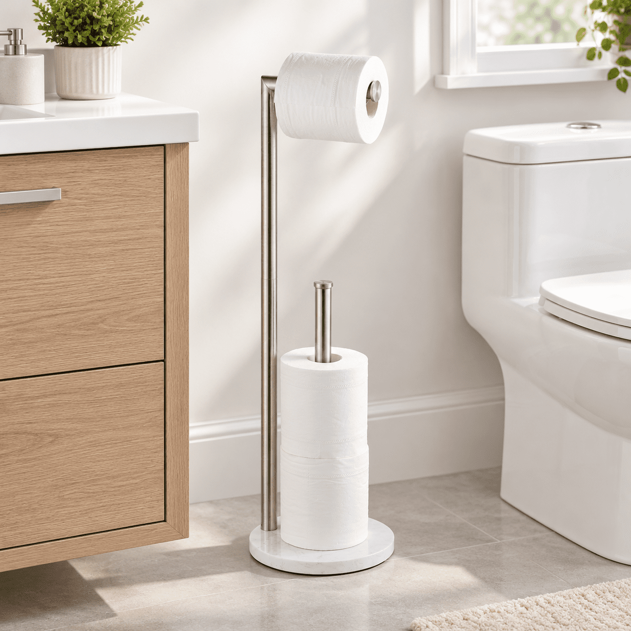 Bathroom Toilet Paper Holder Stand With Marble Base Brushed Nickel ...
