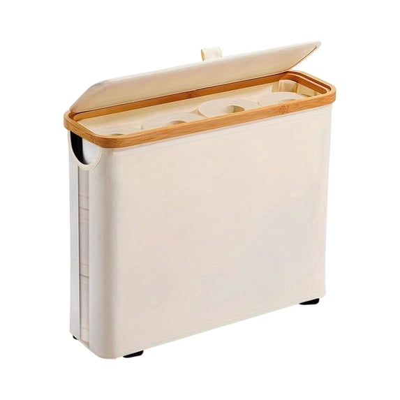 Bathroom Toilet Paper Storage Basket with Lid and Handle, Bamboo Collapsible Toilet Paper Holder Storage with Non-Slip Bottom ,Extra Toilet Roll Storage
