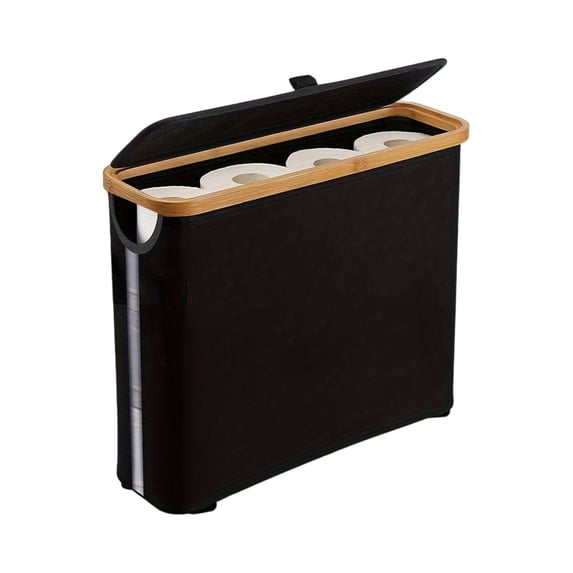 Bathroom Toilet Paper Storage Basket with Lid and Handle, Bamboo Collapsible Toilet Paper Holder Storage with Non-Slip Bottom ,Extra Toilet Roll Storage