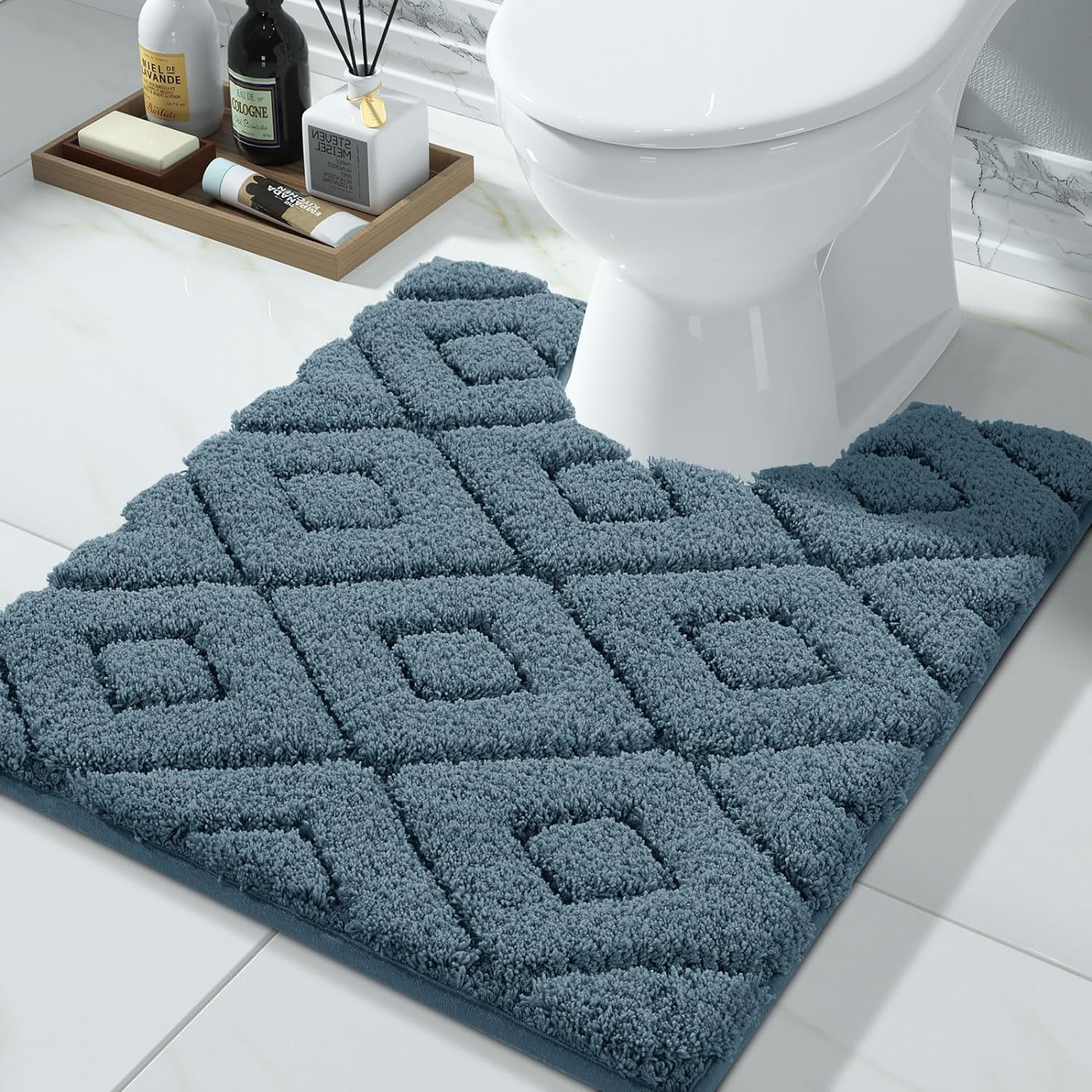 Bathroom Toilet Rug, Fluffy Thick Bathroom Mat for Toilet Mat, Non Slip Absorbent Bath Rug ...