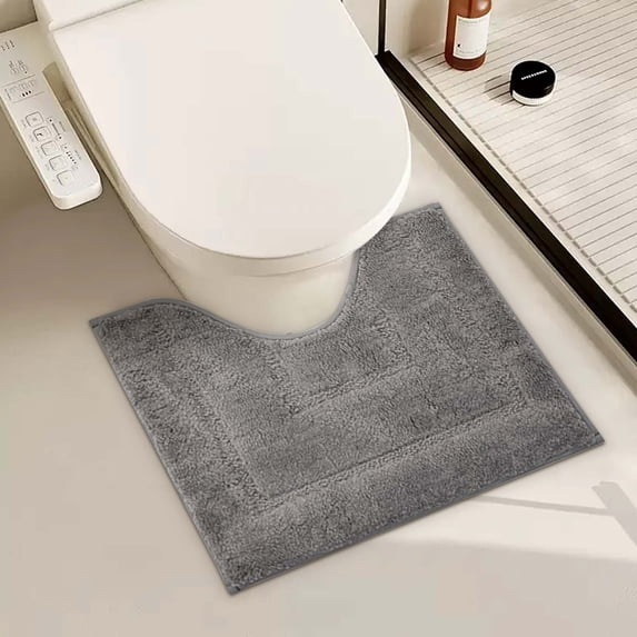 Bathroom Toilet Rugs U Shaped, Bath Mats for Bathroom, Bath Rugs Non Slip Washable, Absorbent Microfiber Toilet Mat, 16" x 20", Gray