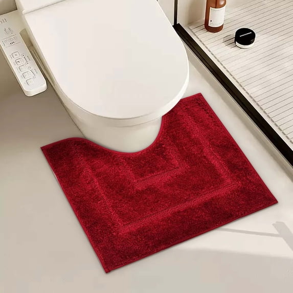 Bathroom Toilet Rugs U Shaped, Bath Mats for Bathroom, Bath Rugs Non Slip Washable, Absorbent Microfiber Toilet Mat, 16" x 20",Red