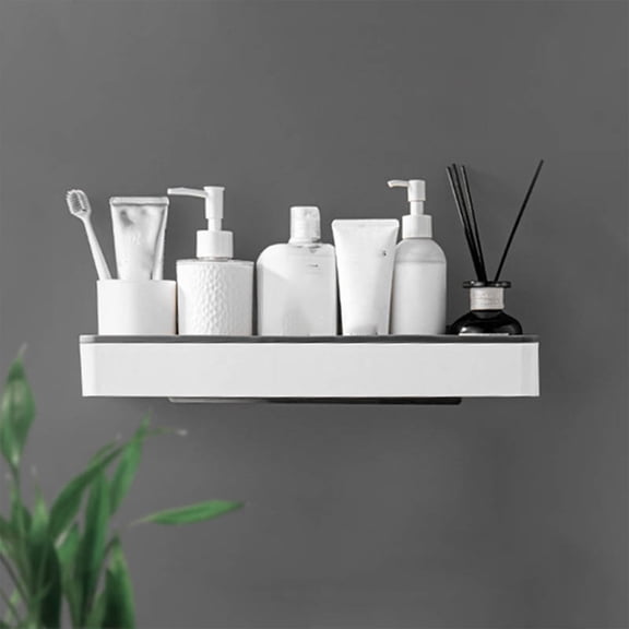 Bathroom Toilet Shelf Wall Mounted Non Punch, QQZ Sturdy Load Bearing Upper Wall Storage Shelf, Widened Plastic Washroom Shelf with Guard Rail for Towels Toiletries, Black