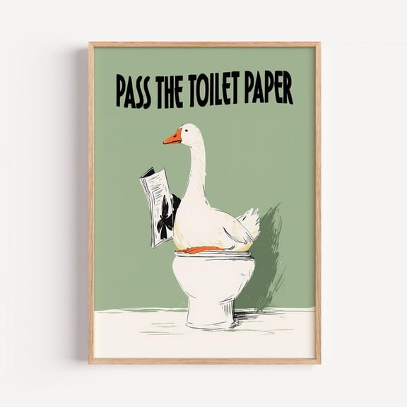 Bathroom Toilet Silly Goose Humorous Graphic Decor Wall Art Print