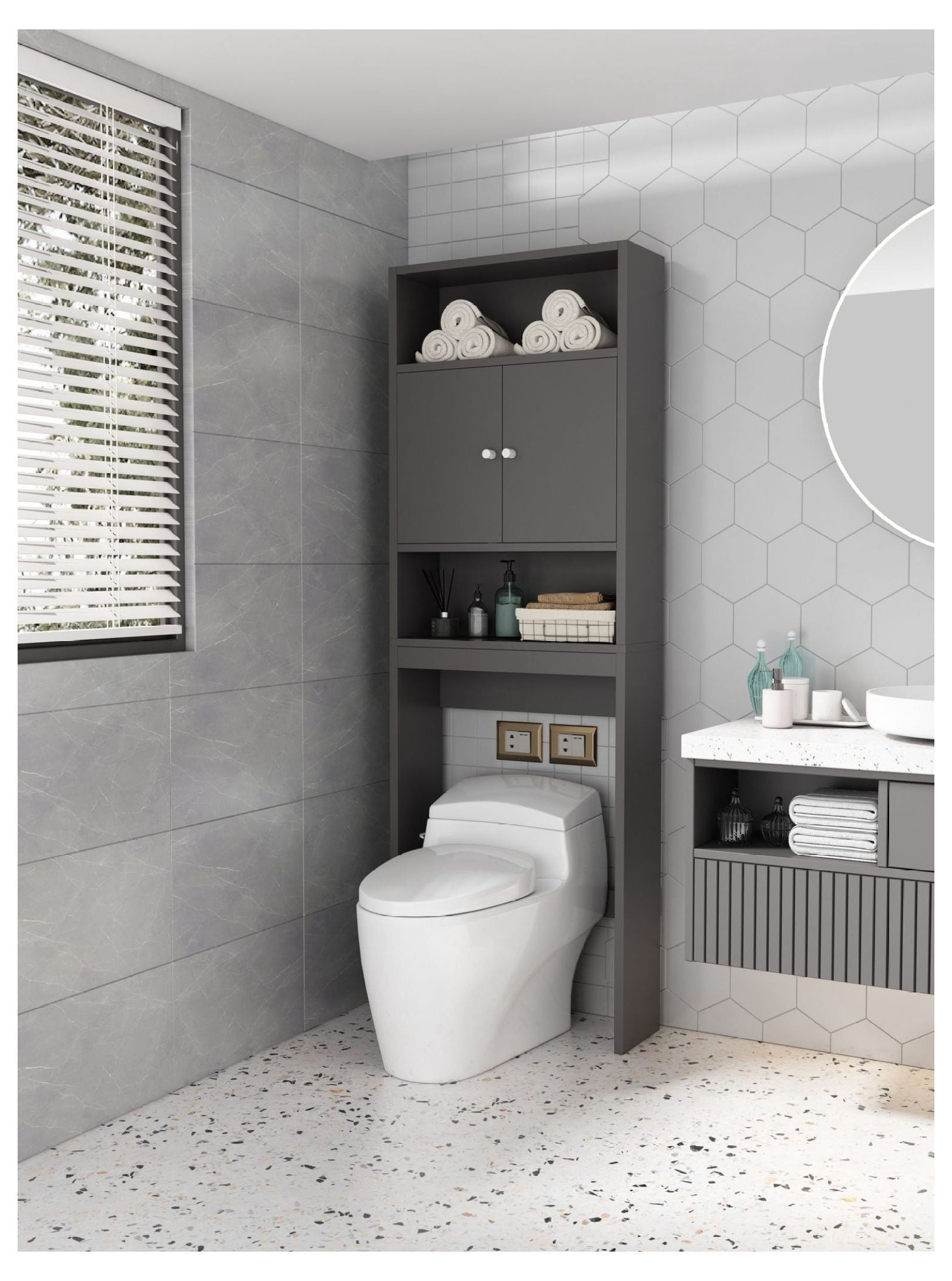 Bathroom Over Toilet Storage Cabinet - Space Saving Organizer, Gray ...