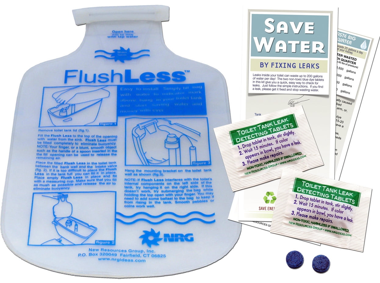 Bathroom Toilet Tank Kit Displacement Bag & Leak Detection Dye Tabs
