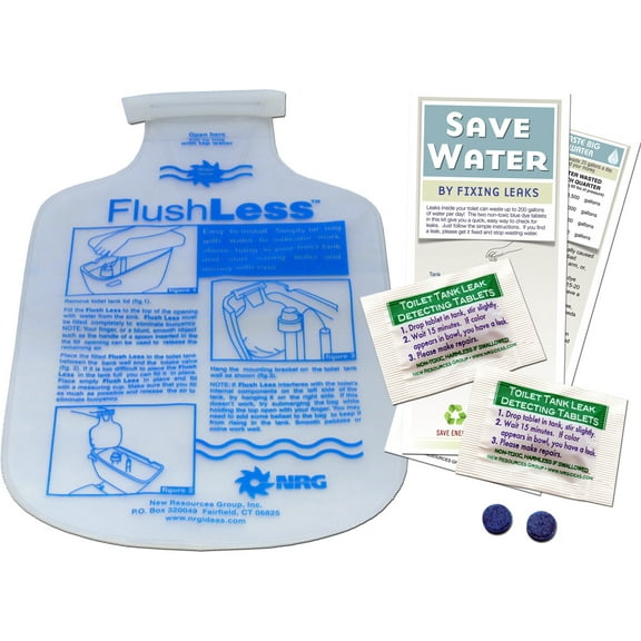 Bathroom Toilet Tank Kit | Displacement Bag & Leak Detection Dye Tabs