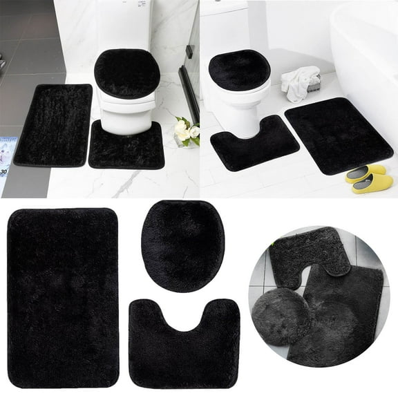 Bathroom Toilet Three Piece Set Four Pieces Beddings Color:Black Material:Plush