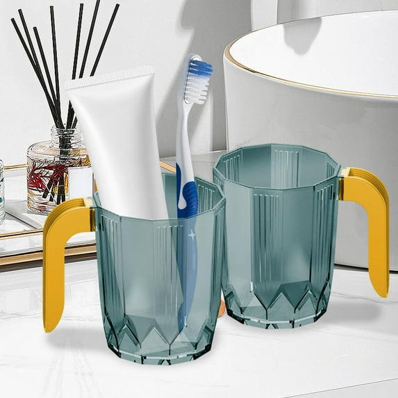 Bathroom Toothbrush Cup, Reusable Plastic Mugs with Handles, Simpies Tumbler Cup with Handle, Unbreakables Bathroom Wash Cup, Large Capacity Couple Toothbrush Cup