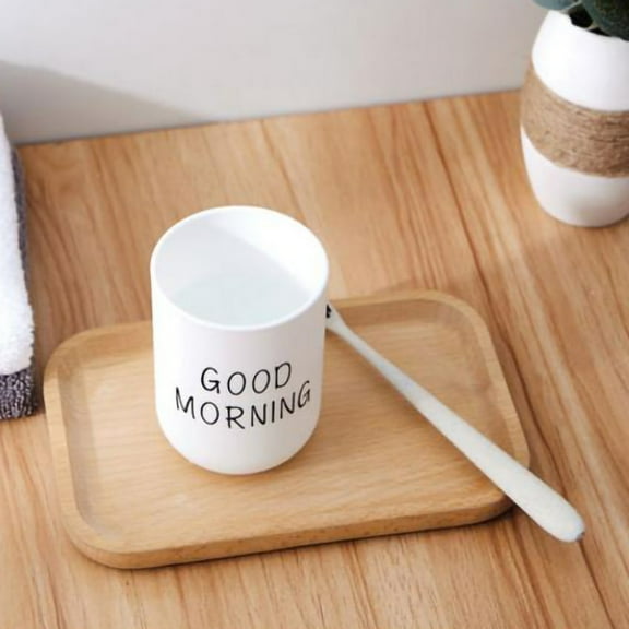 Bathroom Toothbrush Cup,White "Good Morning" Simple Design