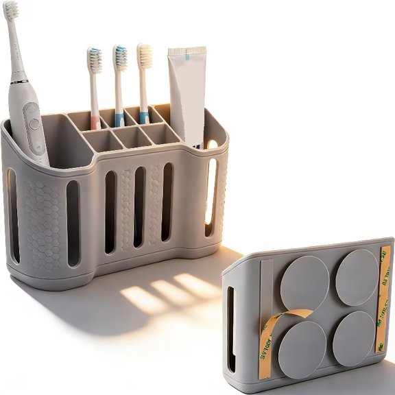 Bathroom Toothbrush Holder Organizer - Electric Toothbrush & Shaver Caddy with 6 Small and 2 Large Slots, Compact Countertop Storage for Manual and Electric Toothbrushes, Razors, and Grooming Tools