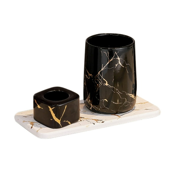 Bathroom Toothbrush Holder Set, Single Toothbrush Holder, Marble Toothbrush Holder, Ceramic Toothbrush Organizer-black-cup and brush base