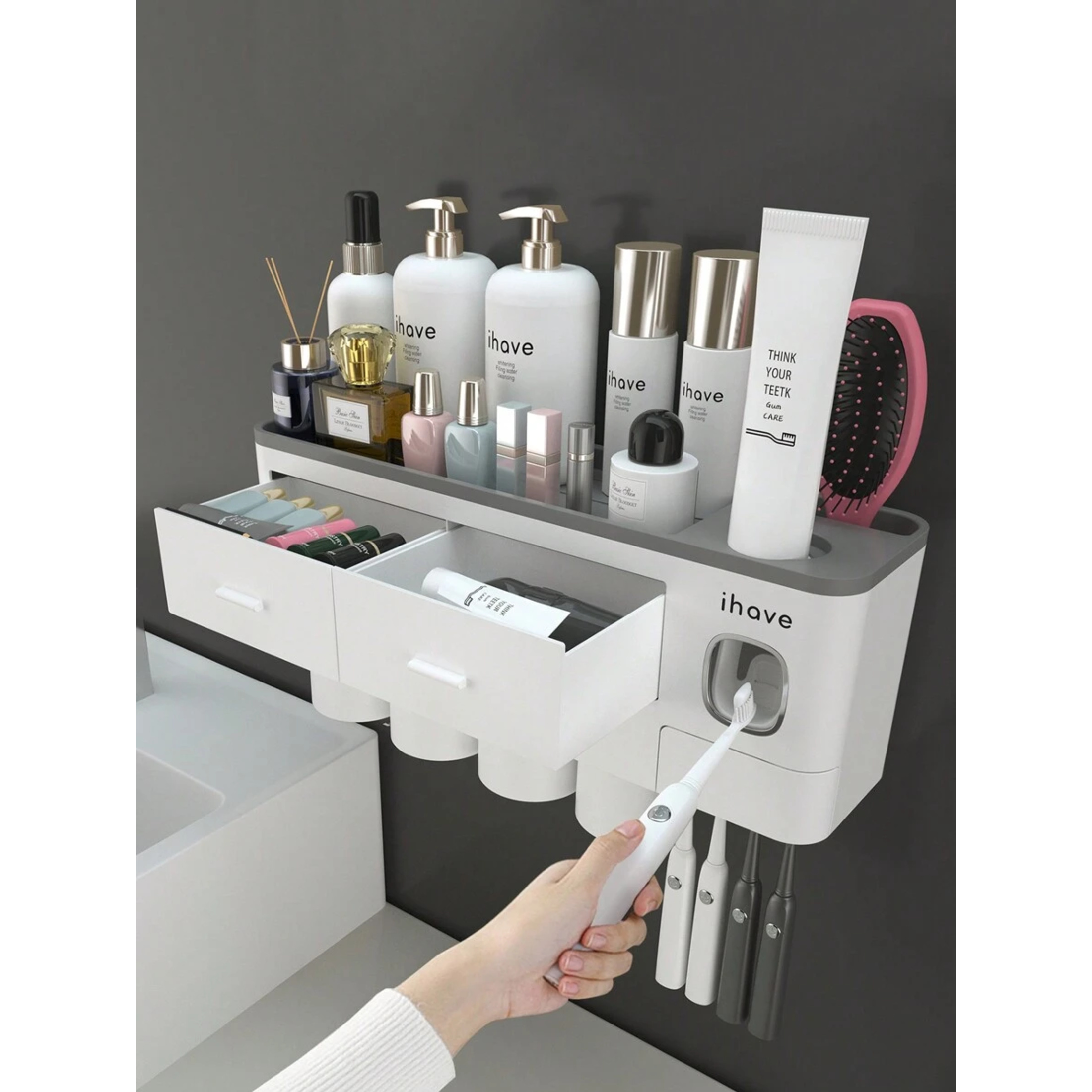 Bathroom Toothbrush Holder with Toothpaste Dispenser - 2/3/4 Cups, Wall ...