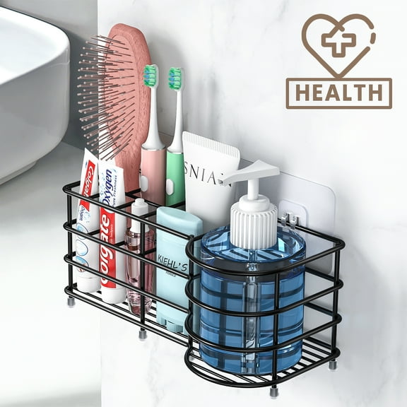 Bathroom Toothbrush Holder, WeGuard 7 Slots Toothbrush Holders and Bathroom Accessories Extra Large, Multifunctional Stainless Steel Bathroom Storage Organizer - Matte Black