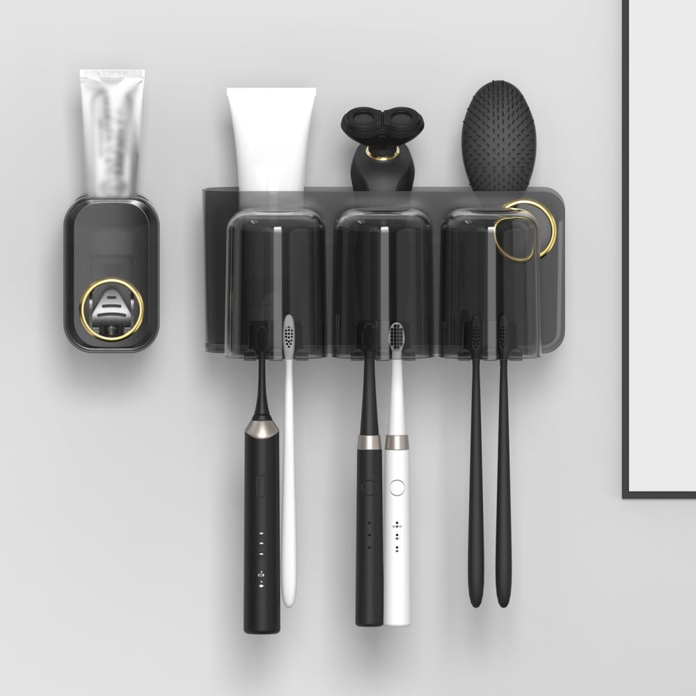 Bathroom Toothbrush Holders with Cup Reusable Easy Installation Holders