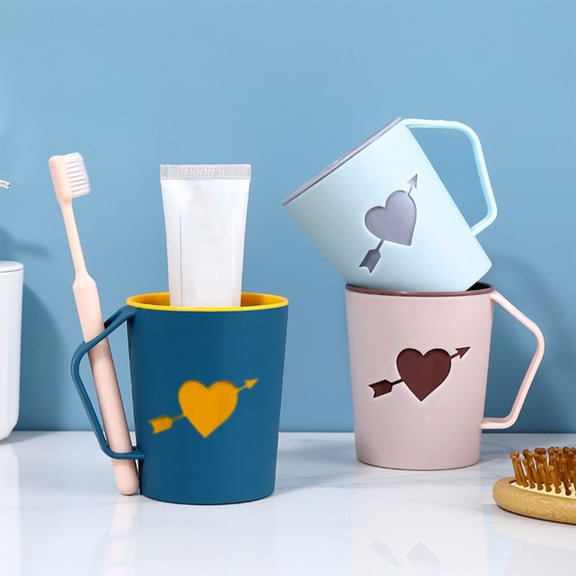Bathroom Toothbrush Rinsing Cup Plastic Stackable Brushing Cup With Handle and Drainage for Sink Storage