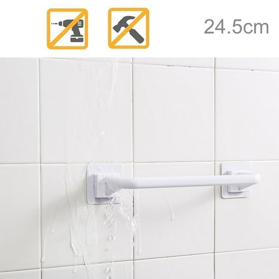 Bathroom Towel Bar 10-Inch, No Drill Stick On Towel Rack, Easy Install With Self-Adhesive（White)