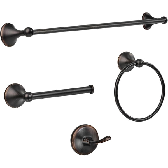Bathroom Towel Bar Accessories SetOil Rubbed Bronze Bathroom Hardware Set, Includes 24In Towel Bar, Towel Ring, Robe Towel Hooks,Toilet Paper Holder, Bathroom Towel Rack Set