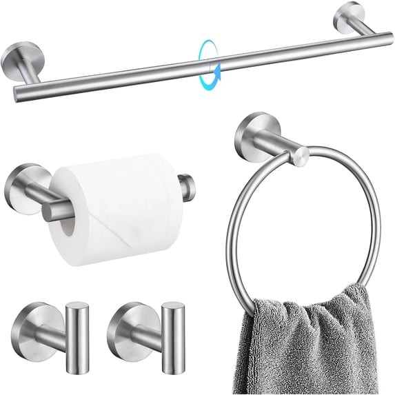 Bathroom Towel Bar Holder Sets Brushed Nickel 23.6 Inch Round Stainless Steel Towel Bar Set 5 Piece Bathroom Accessory Set Wall Mounted