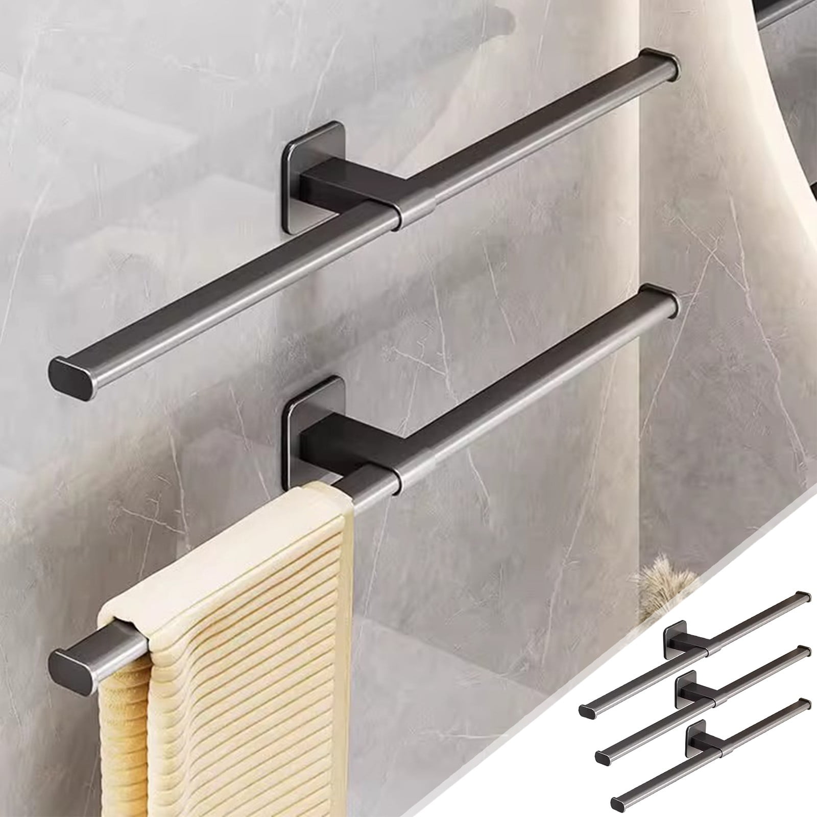 Bathroom Towel Bar Wall Towel Storage No Hole Thickened Bar Towel Rack ...