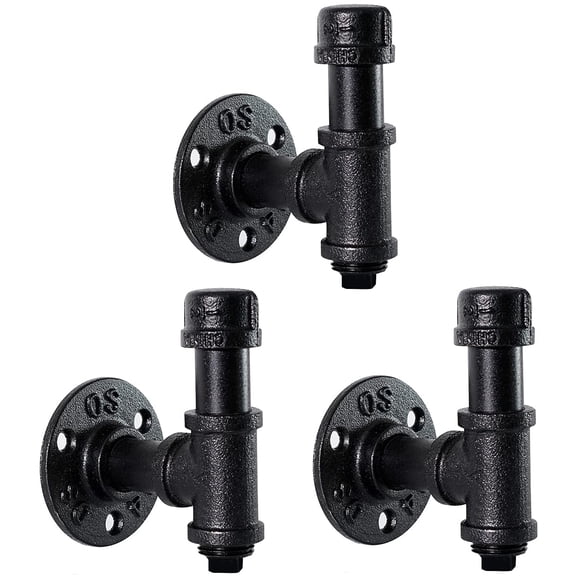 Bathroom Towel Hooks for Hanging 3 Pack Vintage Industrial Pipe Towel Holder Black Wall Mounted Heavy Duty Hook Decorative for Farmhouse Bathroom Kitchen(3, Black)