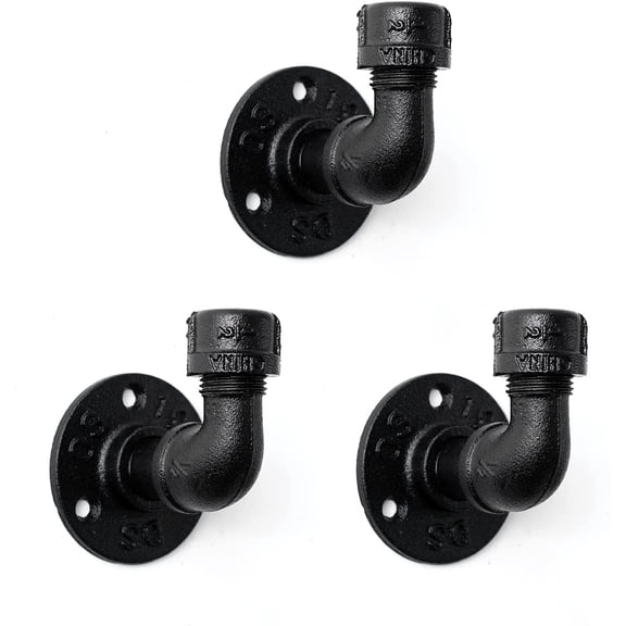 Bathroom Towel Hooks for Hanging 3 Pack Vintage Industrial Pipe Towel Holder Black Wall Mounted Heavy Duty Hook Decorative for Farmhouse Kitchen (3, Black)