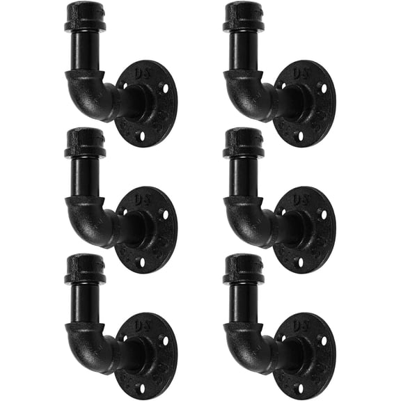 Bathroom Towel Hooks for Hanging 6 Pack Vintage Industrial Pipe Towel Holder Black Wall Mounted Heavy Duty Hook Decorative for Farmhouse Bathroom Kitchen (6, Black)