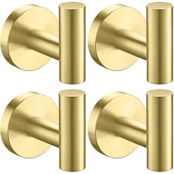 Bathroom Towel Hooks, SUS 304 Stainless Steel Coat Hook Round Clothes Towel Coat Robe Hook Cabinet Closet Door Sponges Holder for Bath Kitchen Garage Hotel, Wall Mounted, Brushed Gold, 4Pack