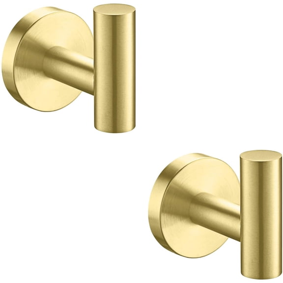 Bathroom Towel Hooks SUS 304 Stainless Steel Coat Hook Round Clothes Towel Coat Robe Hook Cabinet Closet Door Sponges Holder for Bath Kitchen Garage Hotel,Wall Mounted,Brushed Gold,2Pack