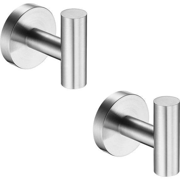 Bathroom Towel Hooks SUS 304 Stainless Steel Coat Hook Round Clothes Towel Coat Robe Hook Cabinet Closet Door Sponges Holder for Bath Kitchen Garage Hotel,Wall Mounted, Brushed Nickel, 2Pack