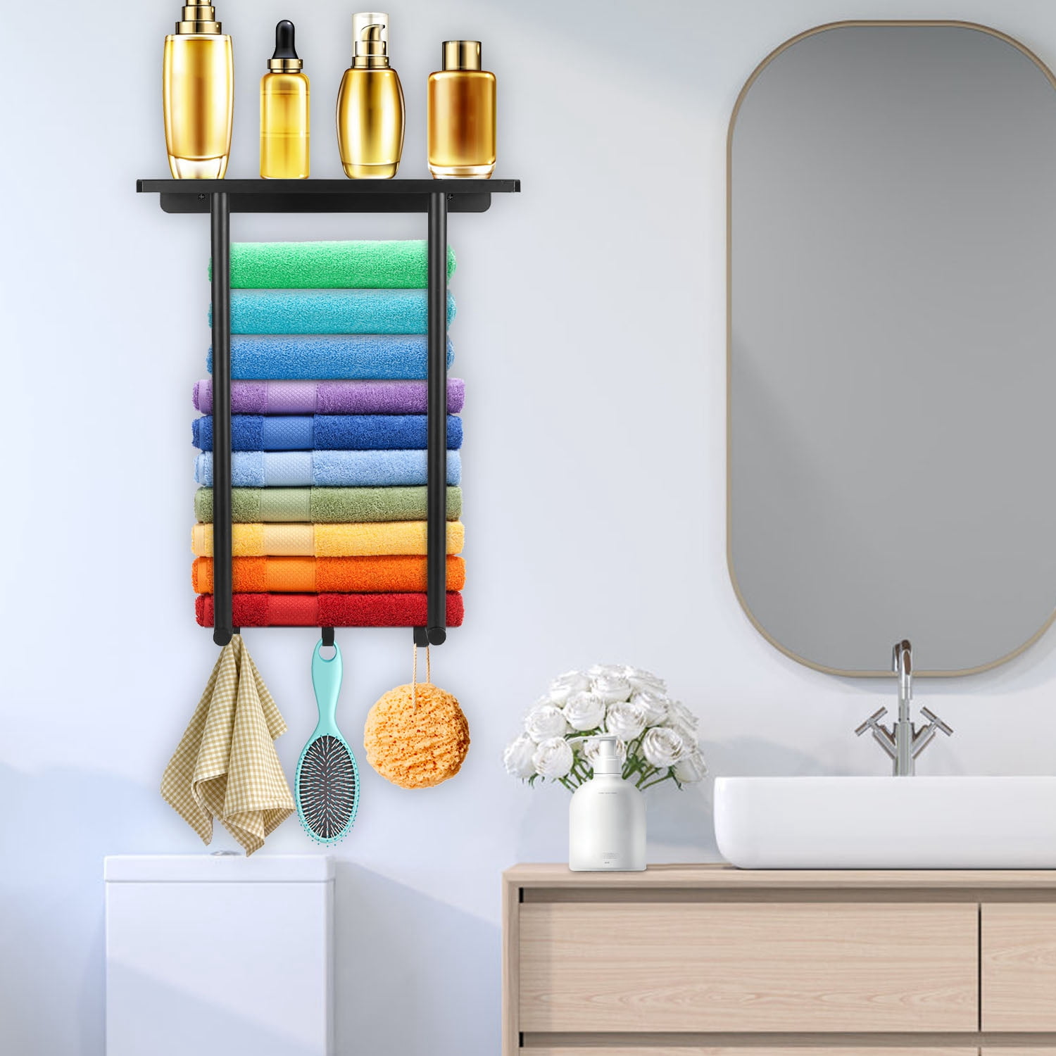 Bathroom Towel Organizer Iron Wall Mounted Towel Rack Bathroom ...