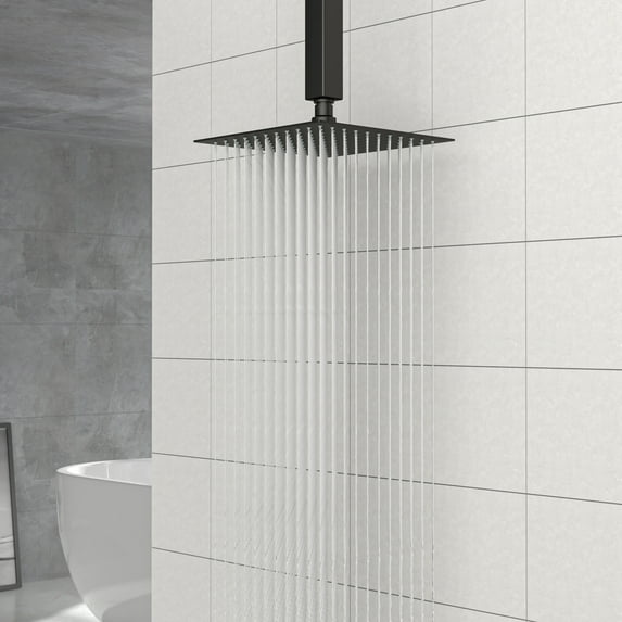 Bathroom Towel Rack 8" Black Square Rainfall Shower Head, Wall/Ceiling Mounted,Bathroom Mirror